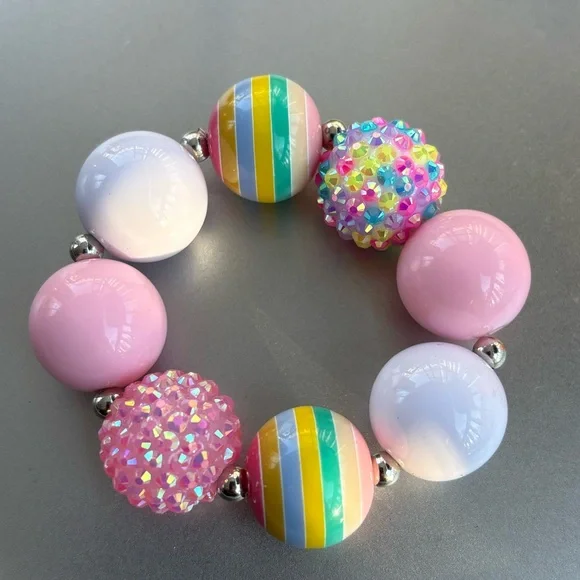 Handmade Set of Bubblegum Beaded Bling Bracelets | approx 5.5”- Kids. - Picture 4 of 6